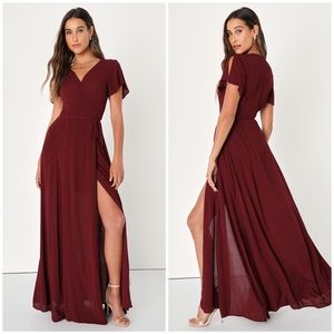 LULU’S Heart of Marigold Burgundy Wrap Maxi Dress